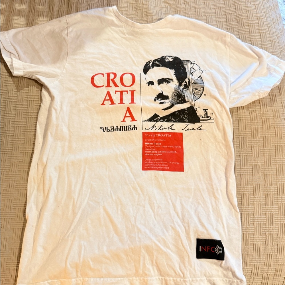 White Graphic T-Shirt with Nikola Tesla